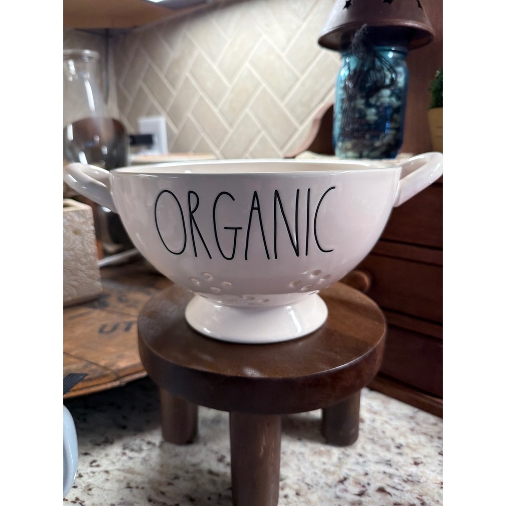 Rae Dunn ORGANIC Ceramic Colander White Large Letter Footed Strainer Handles